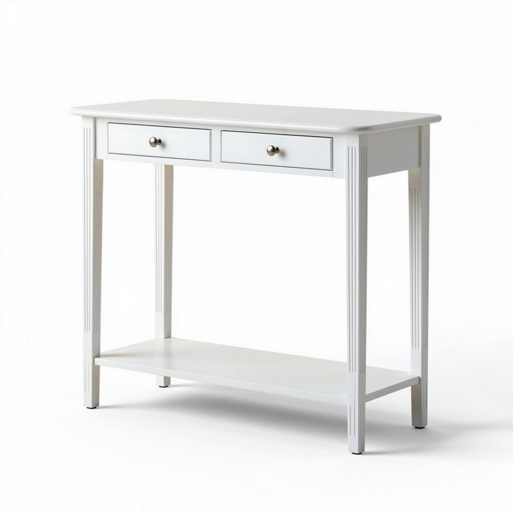 White console table with two drawers and open shelf 90 x 40 x 75cm