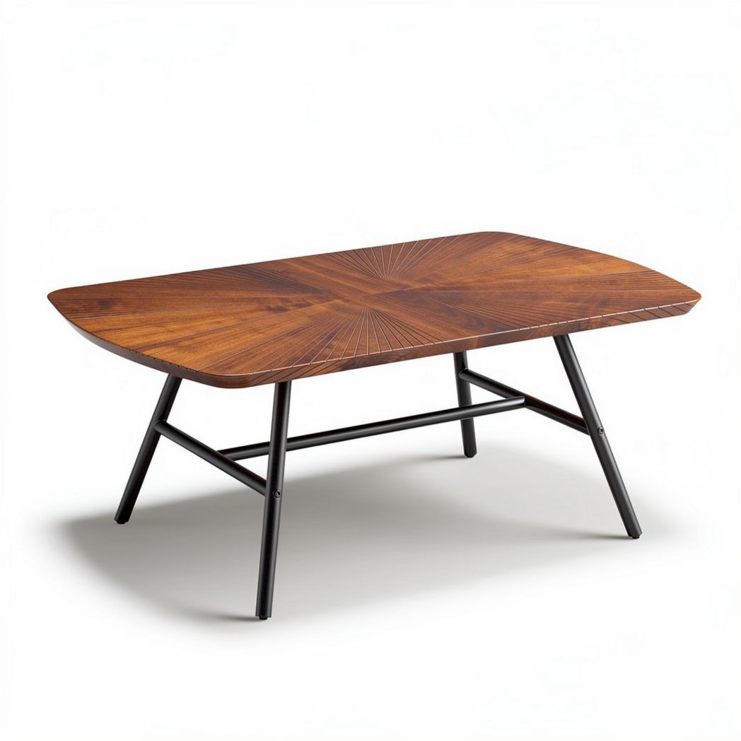 Wooden coffee table with black metal legs rectangular design 130 x 80 x 40cm