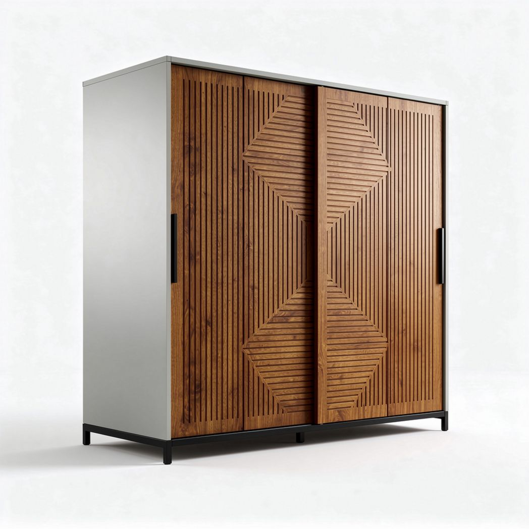Wooden and metal storage cabinet with sliding doors 180 x 120 x 50cm