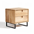 Wooden nightstand with two drawers and black metal legs 45 x 45 x 50cm
