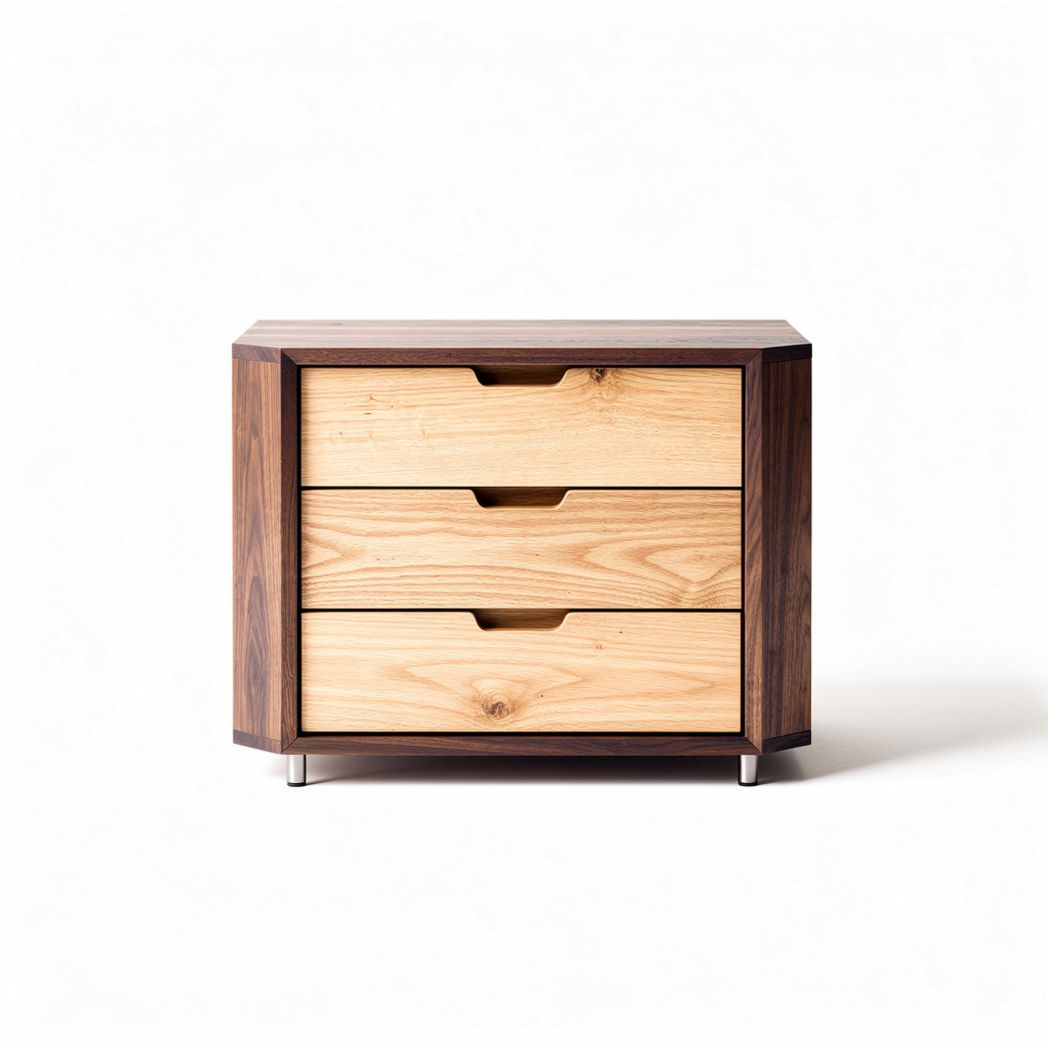 Wooden nightstand with three drawers in walnut design 60 x 45 x 40cm