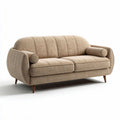 Retro beige fabric sofa with rounded arms and wooden legs 180 x 90 x 85cm