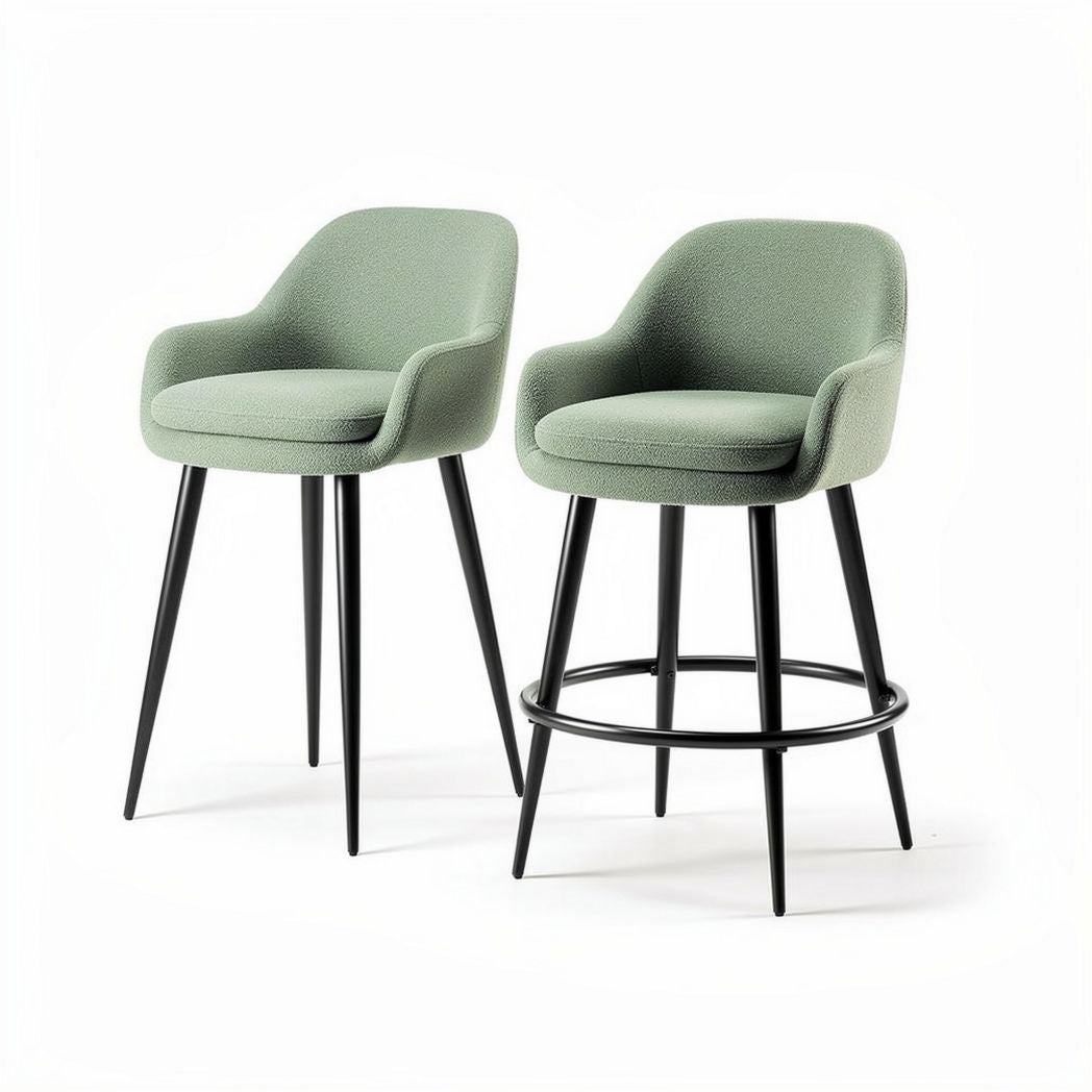 Bar stools with upholstered seat in green fabric and black metal legs 45 x 45 x 85cm