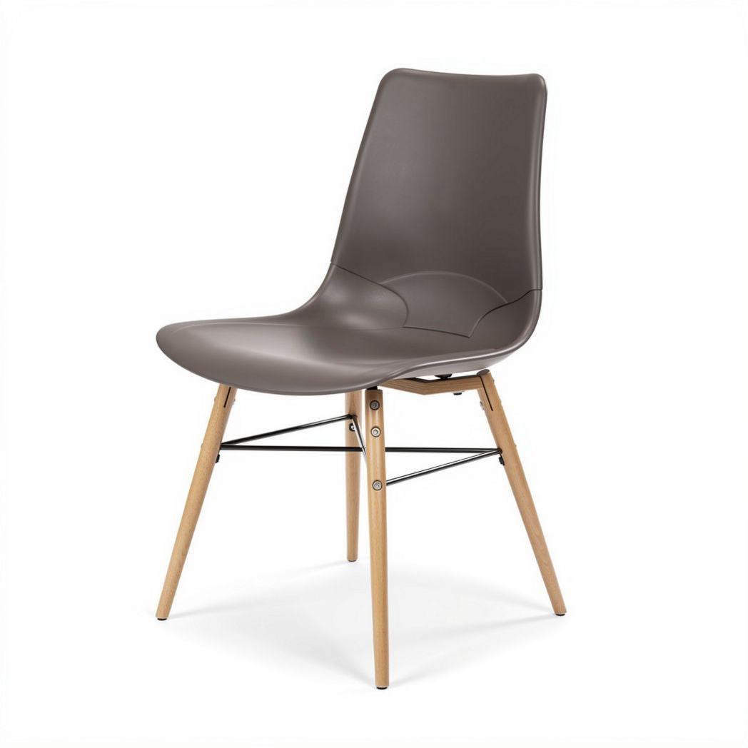 Plastic dining chair with wooden legs in gray size 50 x 45 x 85cm