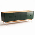 Wooden storage cabinet with green finish and sliding doors 150 x 40 x 60cm