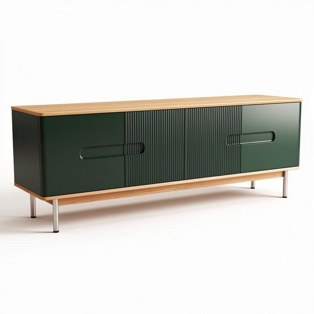 Wooden storage cabinet with green finish and sliding doors 150 x 40 x 60cm