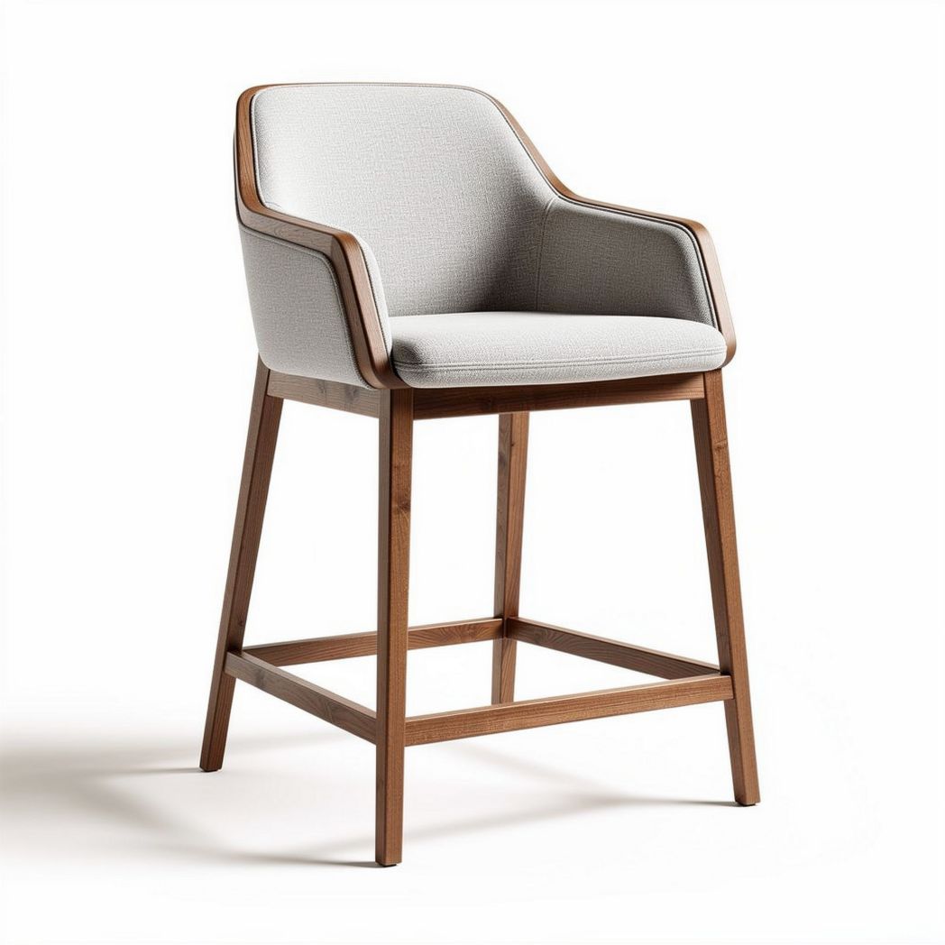 Wooden bar stool with fabric upholstery and armrests 45 x 45 x 100cm