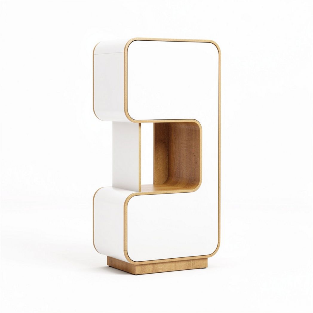 Wood and white laminate modern decorative bookshelf 40 x 20 x 100cm