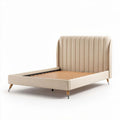 Upholstered bed frame with wooden slats and modern accent legs in beige 200 x 160 x 100cm