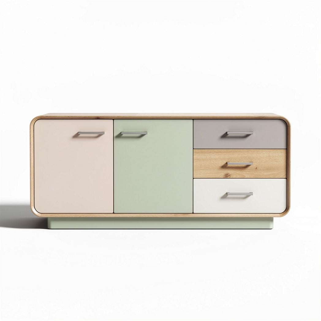 Multicolor wooden sideboard with storage drawers and cabinet 80 x 40 x 45cm